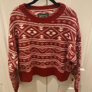 American Eagle Sweater Fairisle Snowdrift Knit Red White M Holiday Christmas